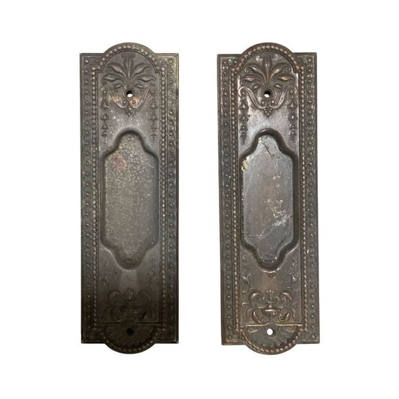 Pair of Antique Wrought Steel Pocket Door Flush Escutcheon Cup Pulls in "Como" D - Picture 1 of 5